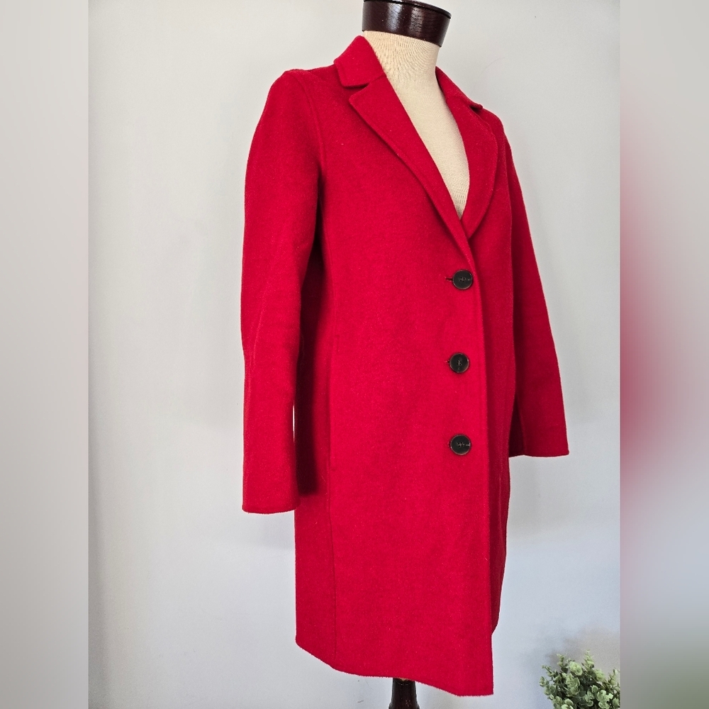 BANANA REPUBLIC Mid Length Lightweight Ultra Red Relaxed Wool Top Coat. Size XS - Picture 2 of 16